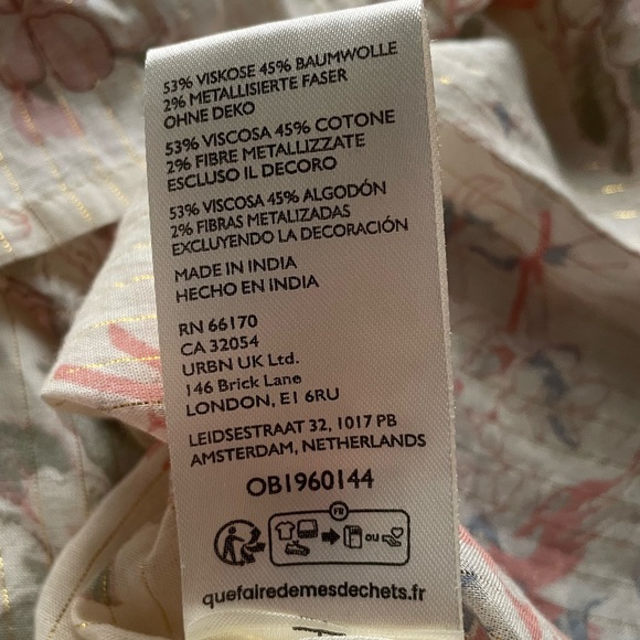 Anthropologie Cream Floral Smocked Long Sleeve Lurex Blouse Medium Peasant Boho - Picture 8 of 10